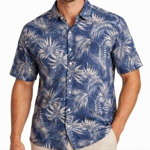 RedHead Men’s XL Hawaiian Aloha Shirt Blue Palm Print Short Sleeve Button Up